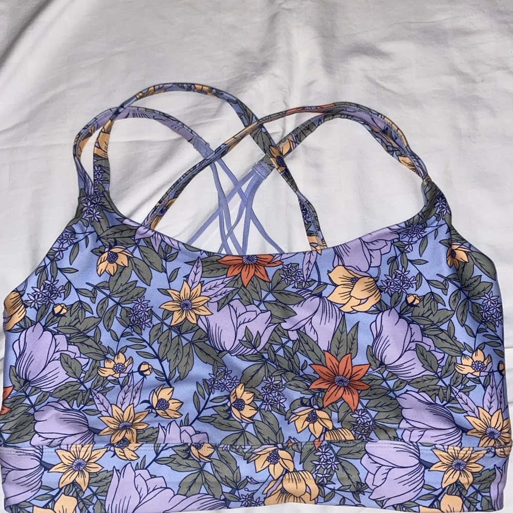 Blue Floral Strappy Sports Bra